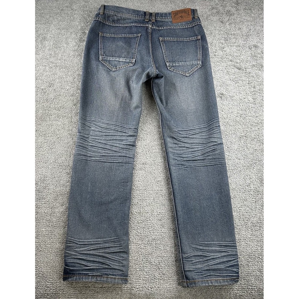 Southpole Original Collection Mens 34x32 Straight Leg Whiskered Denim Jeans Blue